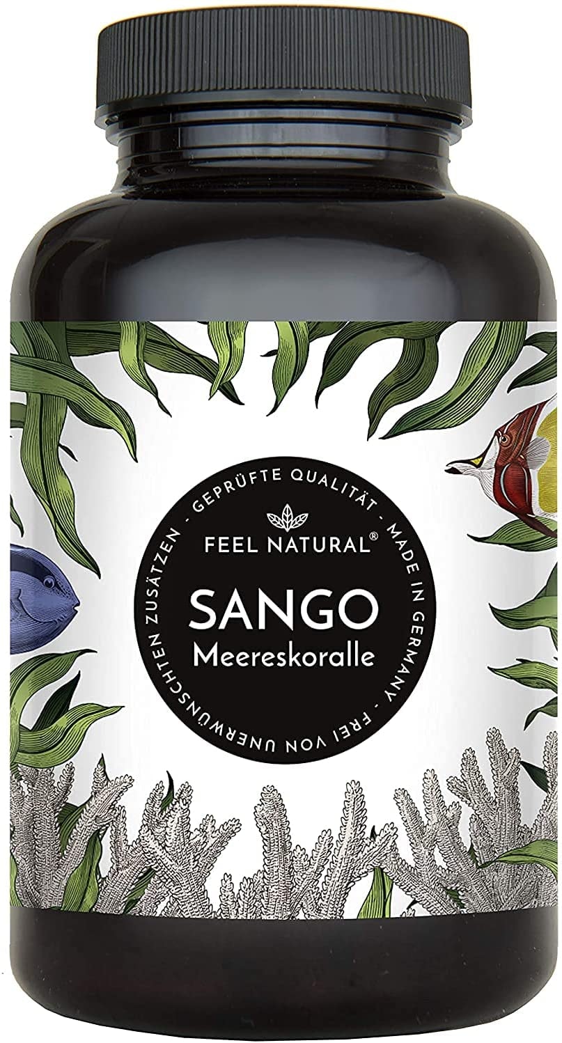 Produktbild von Feel Natural Sango Meereskoralle Kapseln 180 Stück 3300mg davon 660mg Calcium, 330mg Magnesium (2:1 Verhältnis). Laborgeprüft, hochdosiert, in Deutschland produziert