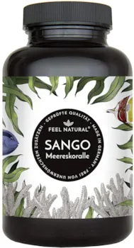 Produktbild von Feel Natural Sango Meereskoralle Kapseln 180 Stück 3300mg davon 660mg Calcium, 330mg Magnesium (2:1 Verhältnis). Laborgeprüft, hochdosiert, in Deutschland produziert