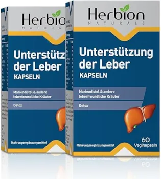 Produktbild von Bewertung Herbion Naturals Liver Support Kräutermischung mit Mariendistel unterstützt eine gesunde Leberfunktion fördert die Entgiftung unterstützt den Appetit 60 Vegicaps Packung