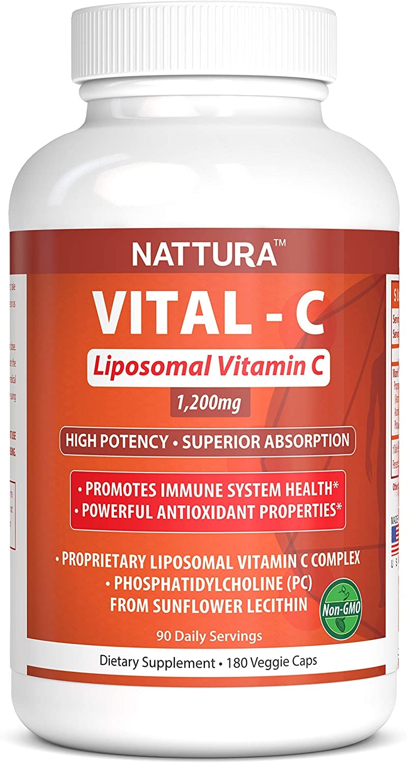 Produktbild von Nattura Liposomal Vitamin C - 1200mg - 180 Veggie Caps - Proprietary Liposomal C Complex with Phosphatidylcholine (PC) from Sunflower Lecithin