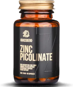 Produktbild von GRASSBERG Zink Hochdosiert | 60 Schneller Wirkende Zink Kapseln Als Zink Tabletten | Immunsystem Stärken Mit Zink Picolinate 15mg | Anti Akne Kapseln | GVO-frei | Glutenfrei | Umweltfreundliches Glasverpackung