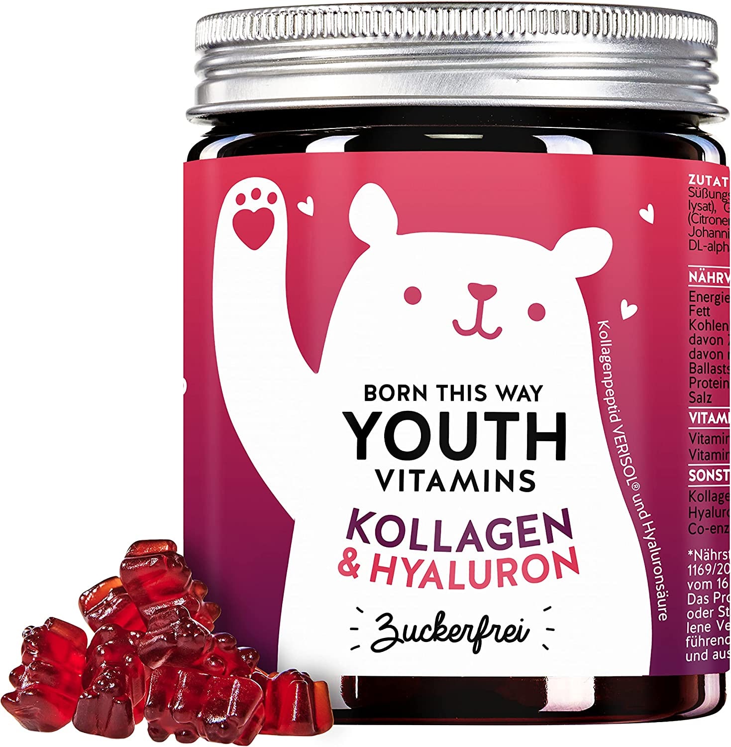 Produktbild von Bears with Benefits - Kollagen & Hyaluron Gummibären zuckerfrei - Hochkonzentrierter Anti Aging Komplex mit Kollagen, Hyaluron, Coenzym Q10, Antioxidantien (90St)