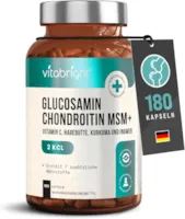 Produktbild von Bewertung VitaBright Glucosamin Chondroitin Hochdosiert 180 Gelenkkapseln Knorpelaufbau Gelenkskomplex mit Glucosaminsulfat, Kurkuma, Ingwer, Hagebutte MSM Glukosamin-Chondroitin Hochdosiert 3 Monate