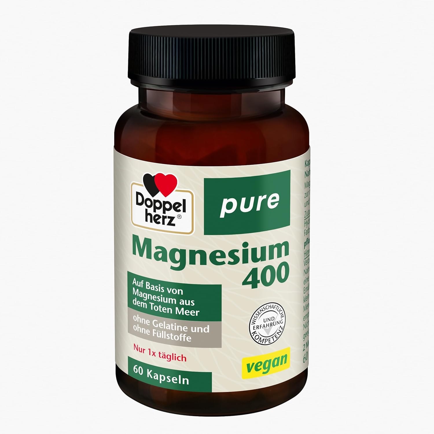 Produktbild von Doppelherz pure Magnesium 400 – Auf Basis von Magnesium aus dem toten Meer – Vegan – 60 Kapseln