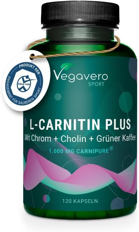 Produktbild von Bewertung Vegavero L-CARNITIN Komplex Carnipure Cholin Grüner Kaffee Chrom B-Vitamine Energie- & Fettstoffwechsel VEGAN Pre Workout Booster Ohne Zusatzstoffe 120 Kapseln Vegavero