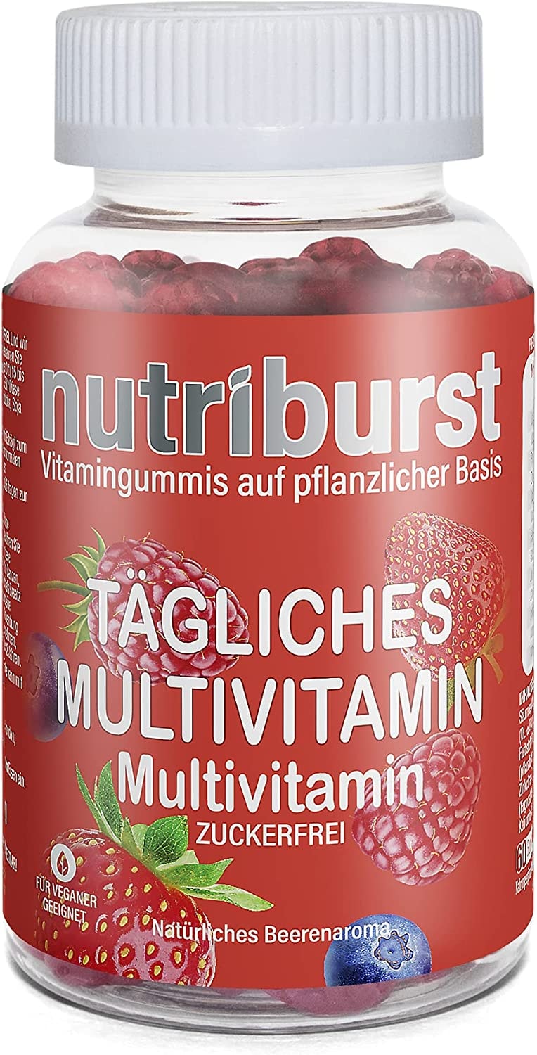Produktbild von NUTRIBURST | A bis Z Komplett hochdosiert | Langzeit - Multivitamin | Gesundheit & Vitalität 13 Vitamine | Premium Rohstoffe VEGAN Gummibärchen, pflanzlich, Zuckerfrei | 60 Gummis 1 Montasvorrat
