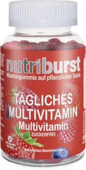 Produktbild von NUTRIBURST | A bis Z Komplett hochdosiert | Langzeit - Multivitamin | Gesundheit & Vitalität 13 Vitamine | Premium Rohstoffe VEGAN Gummibärchen, pflanzlich, Zuckerfrei | 60 Gummis 1 Montasvorrat