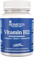 BIOMENTA Vitamin B12 hochdosiert – mit 500µg Methylcobalamin + Vitamin D3 + Biotin + Folsäure – vegan - 4 Monatskur - 120 Vitamin-B12-Lutschtabletten