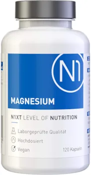 Produktbild von N1 Magnesium 1500mg Tri-Magnesiumdicitrat - 120 Kapseln - hochdosiert und optimale Bioverfügbarkeit - Apothekenprodukt für Sportler und Mangelzustände - Vegan & ohne unnötige Zusätze