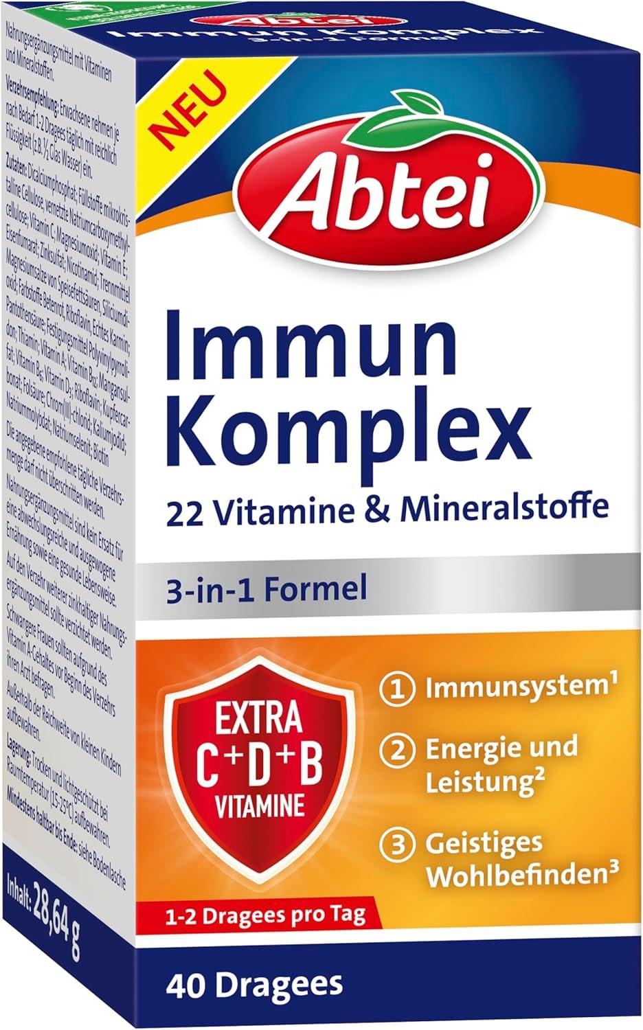Produktbild von Bewertung Abtei Immun Nährstoff Komplex mit 22 Vitaminen und Mineralstoffen für Immunsystem Energie und geistiges Wohlbefinden PZN 19823477