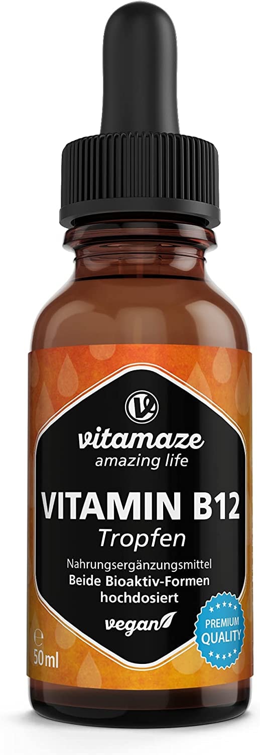 Produktbild von Bewertung Vitamaze amazing life Vitamin B12 Tropfen hochdosiert vegan 500 mcg 50 ml 1700 Tropfen Vitamaze amazing life Methylcobalamin Adenosylcobalamin flüssig Nahrungsergänzungsmittel ohne Zusatzstoffe Made in Germany