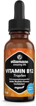 Produktbild von Bewertung Vitamaze amazing life Vitamin B12 Tropfen hochdosiert vegan 500 mcg 50 ml 1700 Tropfen Vitamaze amazing life Methylcobalamin Adenosylcobalamin flüssig Nahrungsergänzungsmittel ohne Zusatzstoffe Made in Germany