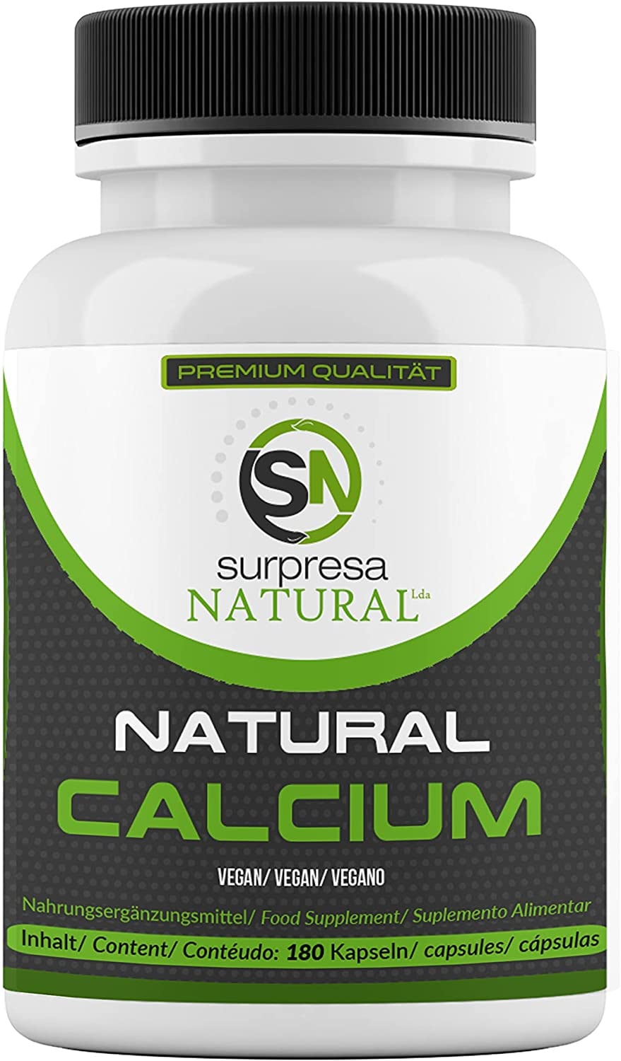 Produktbild von Surpresa Natural Natural Calcium hochdosiert 100% natürliches Kalzium hochdosiert 180 Calcium Kapseln aus der Rotalge für 2 Monate Vorrat laborgeprüft & vegan Made in Germany