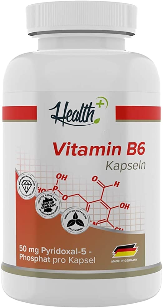 Produktbild von Zec+ Nutrition Health+ Vitamin B6 - 120 Kapseln mit 50mg P-5-P pro Kapsel, aktive Form von B6, für den Eiweißstoffwechsel und die Regulierung der Hormontätigkeit, Made in Germany
