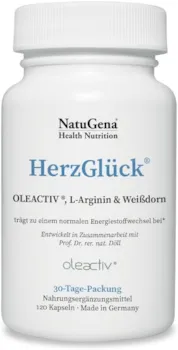 Produktbild von Bewertung NatuGena HerzGlück OLEACTIV L-Arginin Weißdorn Vitamin B6 B9 B12 120 Kapseln HPMC 30-Tage-Packung