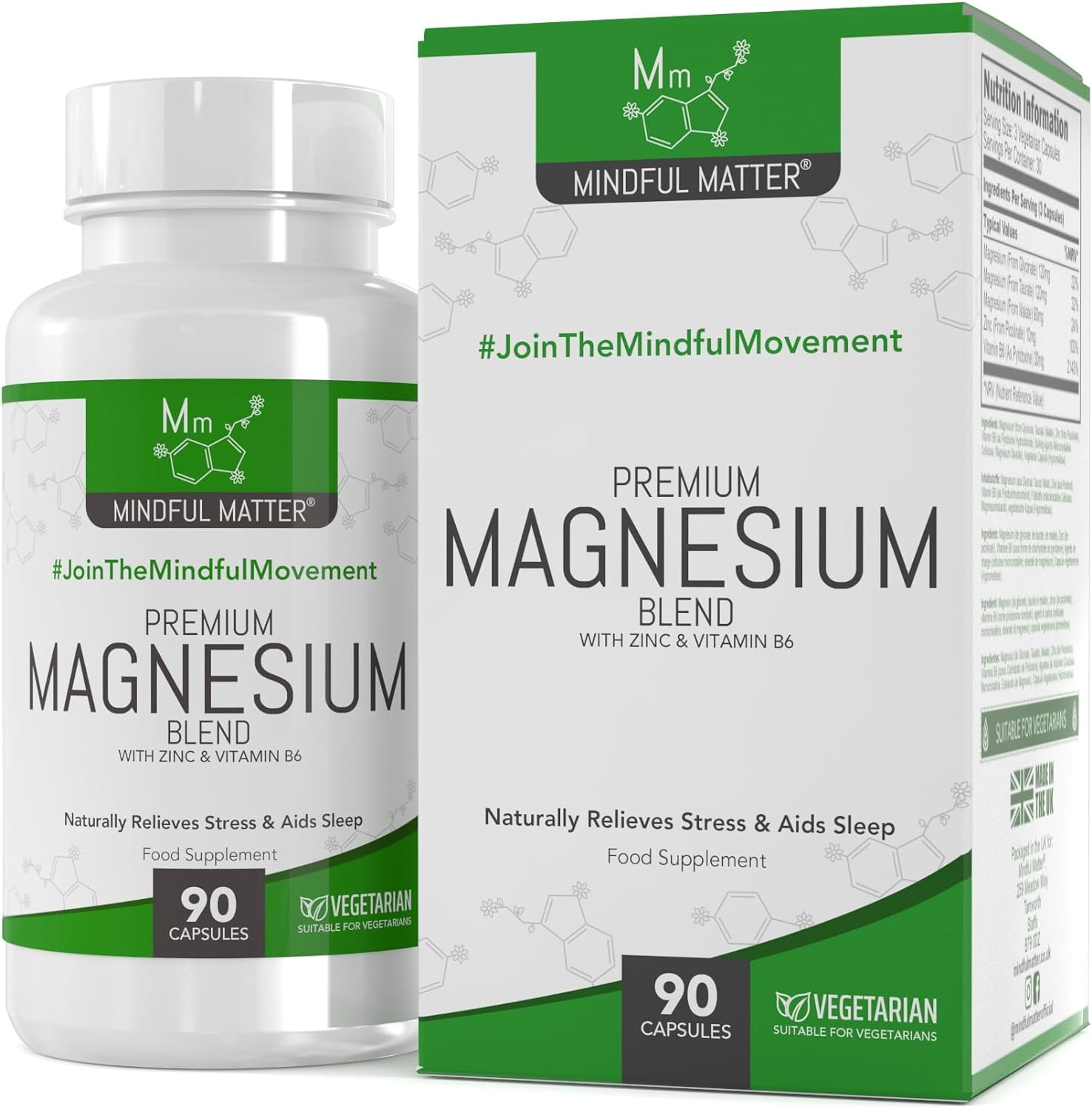 Produktbild von Bewertung MINDFUL MATTER Magnesium Hochdosiert Kapseln 90 Stück Magnesium Glycinat Magnesium Malat Magnesium Taurat & Zink 330mg Magnesium pro Portion Gentechnik- Gluten- und Milchfrei Hergestellt in GB
