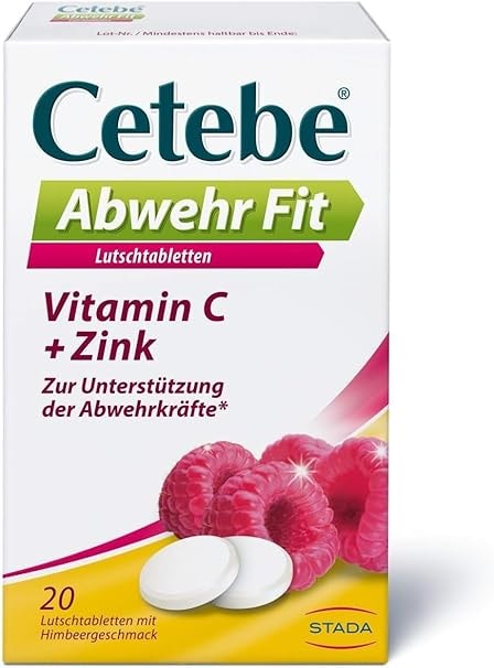 Produktbild von Bewertung Cetebe Lutschtabletten Vitamin C Zink zur Unterstützung der Abwehrkräfte mit Himbeergeschmack 20 Lutschtabletten