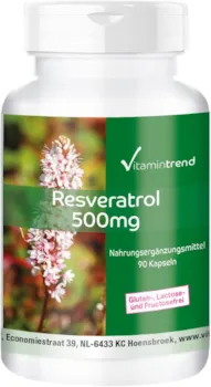 Vitamintrend Resveratrol 500mg 90 Kapseln aus Knöterich-Extrakt, hochdosiert, vegan