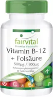 Produktbild von Bewertung fairvital Vitamin B-12 Tabletten mit Folsäure HOCHDOSIERT mit 500µg Vitamin B12 und 100µg Folsäure pro Tablette - VEGAN - 90 Tabletten