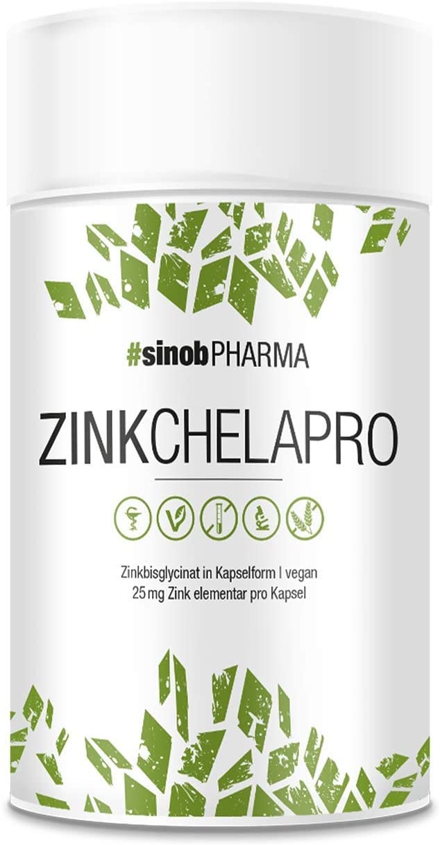 Produktbild von sinob Zink Chelapro. 25mg Zink. 40% Höhere Bioverfügbarkeit durch Zink-Bisglycinat. Vegan, Ohne Zusatzstoffe, Hochdosiert Und 'Hergestellt in Deutschland' 1 x 60 Kapseln