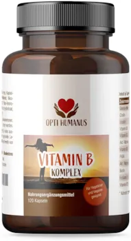 Produktbild von OPTI HUMANUS Vitamin B Komplex Hochdosiert, Bioaktive B Vitamine mit Co Faktoren, Höchst Bioverfügbar. Vitamin B1 B2 B3 B5 B6 B7 ( Biotin )B12,120 Kapseln, 4 Monats-Kur, Ohne künstliche Zusatzstoffe