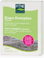 Produktbild von FITNE Health Care Eisen Komplex, mit Vitamin C aus Acerolakirschen, Eisen und Kupfer, Eisenversorgung für Blutbildung und Leistungsfähigkeit, vegan (30 Kapseln)