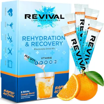 Revival Shots Isotonisches Getränkepulver Elektrolyte Trinken - Hydrate Iso Drink, Elektrolyt Pulver Sportgetränk - Orange 6 Sticks