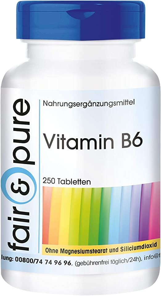 Produktbild von Fair & Pure Vitamin B6 Tabletten - vegan - 250 Tabletten - 22,5mg pro Tablette