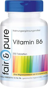 Produktbild von Fair & Pure Vitamin B6 Tabletten - vegan - 250 Tabletten - 22,5mg pro Tablette