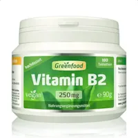 Greenfood Vitamin B2 (Riboflavin), 250 mg, hochdosiert, 180 Tabletten - Für Energiestoffweechsel, Haut, Sehkraft und Nerven. OHNE künstliche Zusätze. Ohne Gentechnik. Vegan.