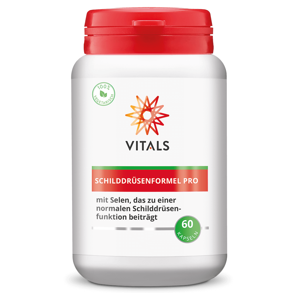 Produktbild von Bewertung VITALS SCHILDDRÜSENFORMEL PRO KAPSELN SELEN ZINK TRAACS® Ashwagandha-Wurzel pflanzliches Vitamin D3 Vitamin D3V® Vitamin A NORMALE SCHILDDRÜSENFUNKTION HORMONHAUSHALT Artikelnummer V4256
