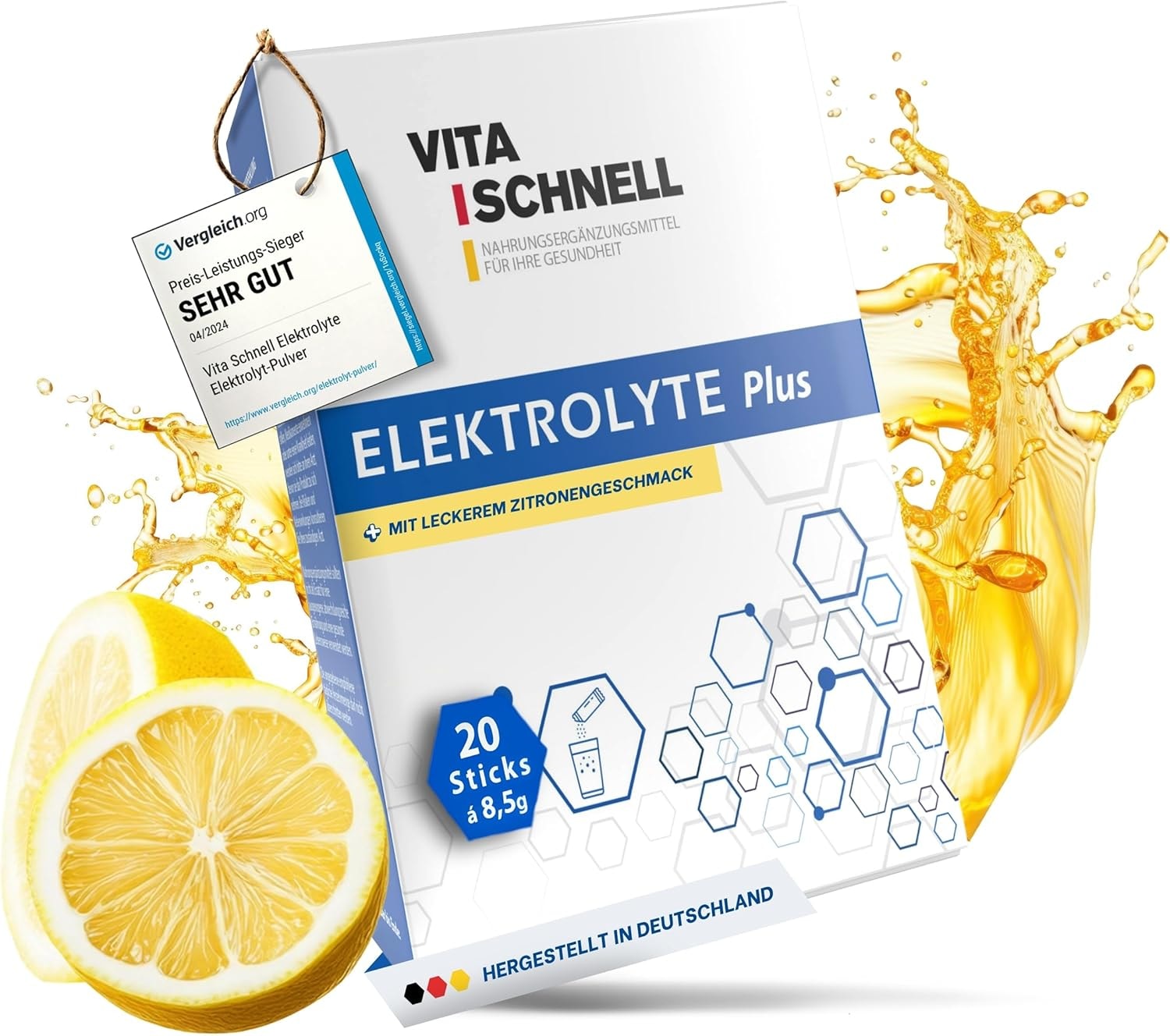 Produktbild von Bewertung Vita Schnell Elektrolyte Sticks 20 Stk Optimale Elektrolyt Versorgung Vegane, gluten und laktosefreie Sport Elektrolyte