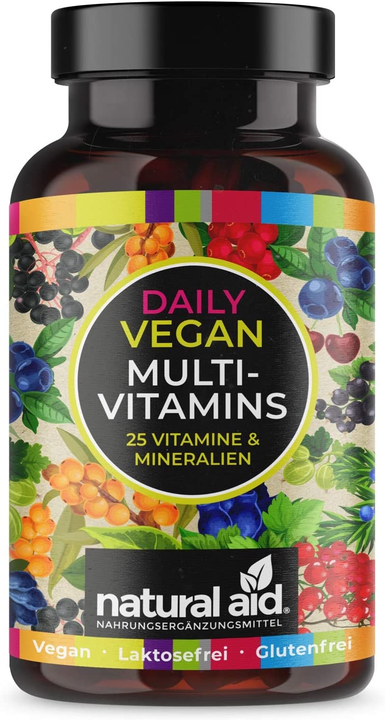 Produktbild von natural aid Daily Vegan Multivitamin 25in1 Vitamine & Mineralien, 120 Kapseln (4 Monats-Vorrat)