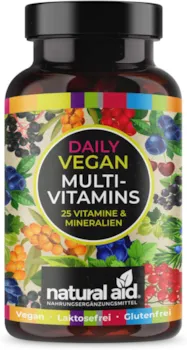 Produktbild von natural aid Daily Vegan Multivitamin 25in1 Vitamine & Mineralien, 120 Kapseln (4 Monats-Vorrat)