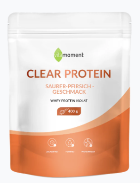 Produktbild von Bewertung vitamoment Clear Protein Pulver Molkeneiweißisolat Protein Fettfrei Saurer-Pfirsich-Geschmack Muskeln Haut Knochen Körperliche Belastung