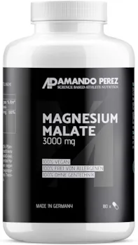 Produktbild von Amando Perez Magnesium Malate 3.000 mg pro Portion 180 vegane Tabletten Hochdosiert Bioverfügbar Ohne Gentechnik Frei von Nano- oder Konversierungsstoffen Made in Germany Besuche den Amando Perez-Store