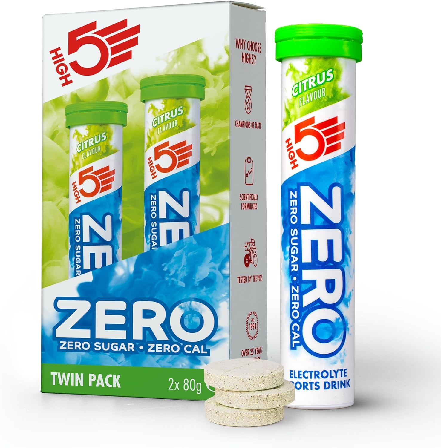 Produktbild von Bewertung HIGH5 ZERO Elektrolyt Hydrierungstabletten mit Zusatz von Vitamin C | Zitrus | 2 Röhrchen mit 20 Tabletten