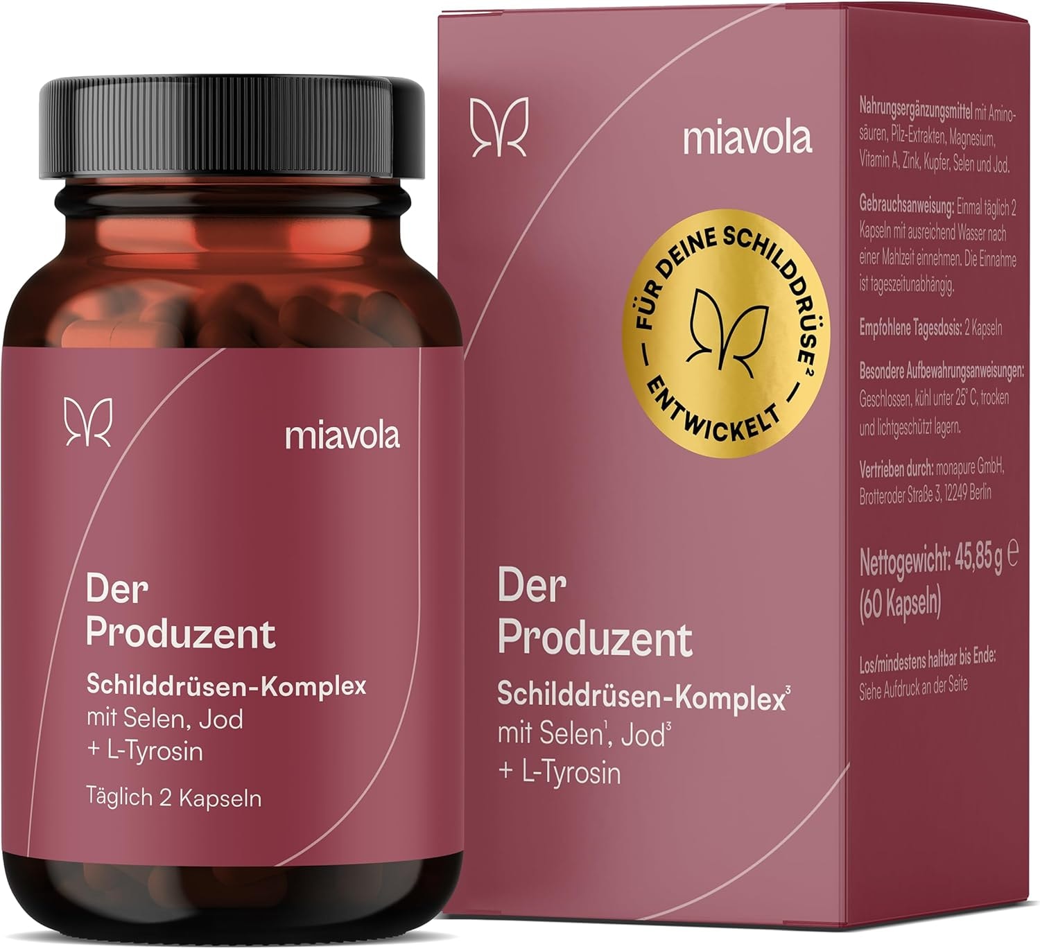 Produktbild von Bewertung miavola der Produzent Schilddrüsen Komplex mit L-Tyrosin, Selen, Jod, Magnesium, Zink, Kupfer und Cordyceps - 60 Kapseln hochdosiert & vegan