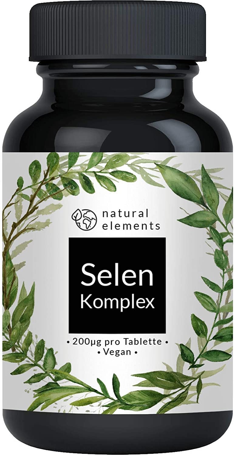 Produktbild von natural elements Selen Komplex 365 Tabletten mit je 200µg Premium Komplex aus Natriumselenit und Selenmethionin Hochdosiert ohne Magnesiumstearat vegan