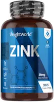 WeightWorld Zink Tabletten - 365 Tabletten als Jahresvorrat - Elemantares Zinc 25mg pro Tablette - Hohe Bioverfügbarkeit & Vegan - Essentielles Spurenelement Zinkcitrat - Von WeightWorld
