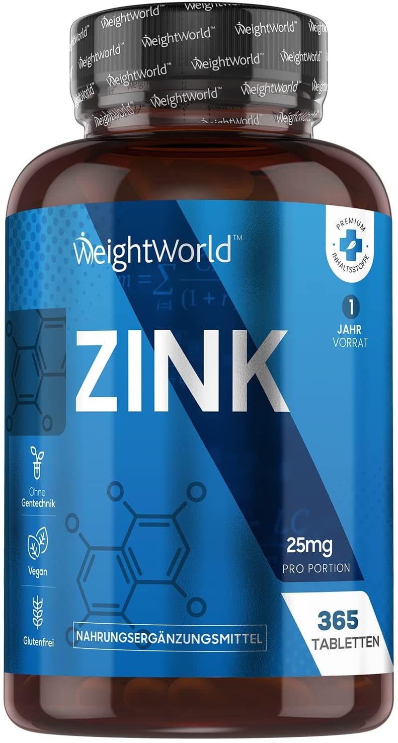 Produktbild von WeightWorld Zink Tabletten - 365 Tabletten als Jahresvorrat - Elemantares Zinc 25mg pro Tablette - Hohe Bioverfügbarkeit & Vegan - Essentielles Spurenelement Zinkcitrat - Von WeightWorld