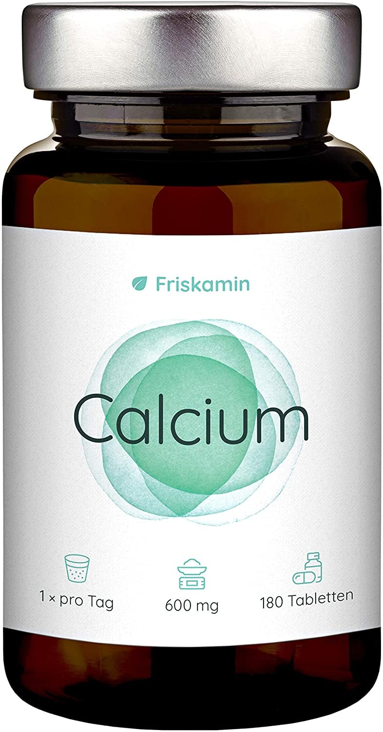 Produktbild von Friskamin - Calcium 600 mg vegan - 180 Tabletten entsprechen einer 6 Monate Dosis - hochwertiges Calciumcarbonat - sorgfältig in Deutschland hergestellt - Einhaltung der NRV
