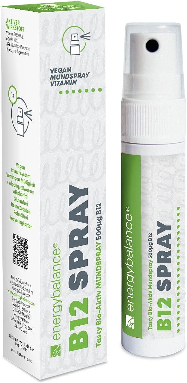 Produktbild von EnergyBalance Vitamin B12 Spray - Mundspray, Hochdosiert - 500 µg Methylcobalamin pro Sprühstoß - Vegan, ohne Alkohol, ohne Zucker - Qualität aus der Schweiz - 210 Portionen