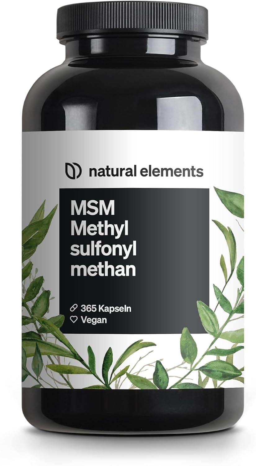 Produktbild von Bewertung natural elements MSM Kapseln 365 vegane Kapseln Laborgeprüfte 1600mg Methylsulfonylmethan MSM Pulver pro Tagesdosis ohne Magnesiumstearat, hochdosiert und in Deutschland produziert