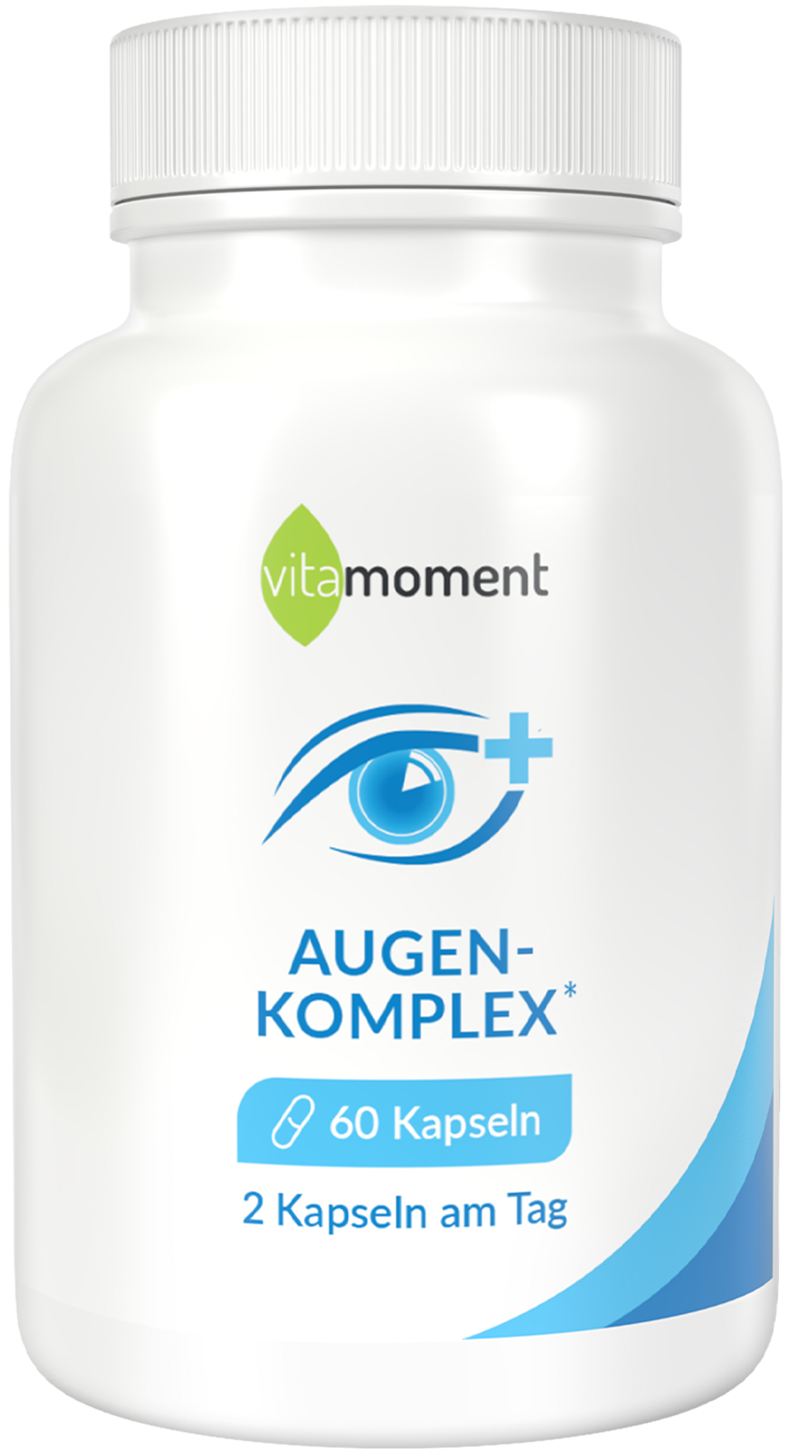 Produktbild von Augen-Komplex laut supplemento-Bewertung. vitamoment Augen-Komplex Kapseln Vitamine A C E B5 B6 Zink Kupfer L-Histidin Q10 Studentenblume Sehkraft Augen Zellschutz Bindegewebe
