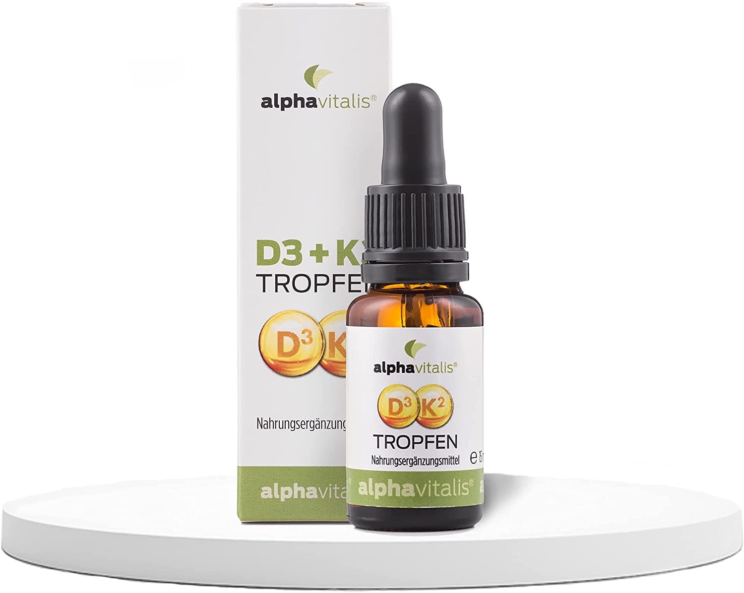 Produktbild von alphavitalis Vitamin D3 + K2 Tropfen hochdosiert & laborgeprüft - 525 Tagesportionen in MCT-Öl - K2 aus MK7 99,7% ALL TRANS optimale Bioverfügbarkeit