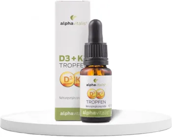 Produktbild von alphavitalis Vitamin D3 + K2 Tropfen hochdosiert & laborgeprüft - 525 Tagesportionen in MCT-Öl - K2 aus MK7 99,7% ALL TRANS optimale Bioverfügbarkeit