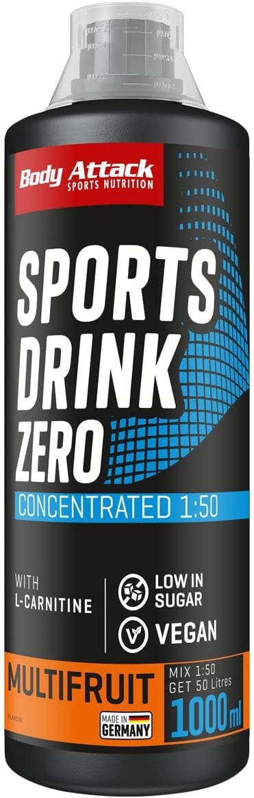 Produktbild von Body Attack Zero Sports Drink L-Carnitin, Multifruit Multifrucht 1x 1000 ml 200 Portionen, Sportgetränkekonzentrat, zucker- und fettarm, vegan, Made in Germany