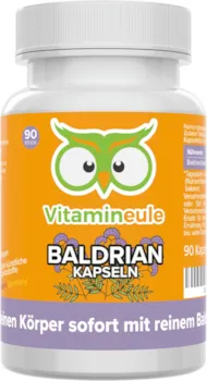 Vitamineule Baldrian Kapseln hochdosiert 500 mg Extrakt 4:1 Qualität aus Deutschland ohne Zusätze vegan - laborgeprüft - extra stark - für die Nacht, Beruhigung Schlaf