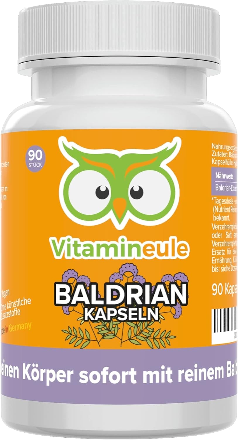 Produktbild von Bewertung Vitamineule Baldrian Kapseln hochdosiert 500 mg Extrakt 4:1 Qualität aus Deutschland ohne Zusätze vegan laborgeprüft extra stark für die Nacht Beruhigung Schlaf